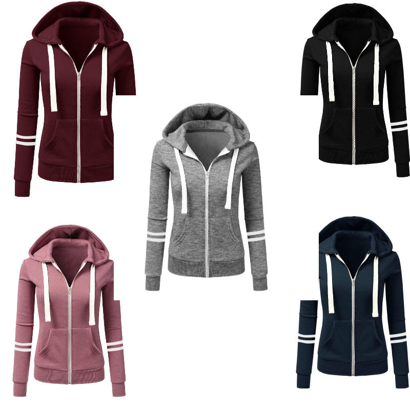 Women's hoodie jacket with zipper, kangaroo pocket and contrast stripes Chichicherry