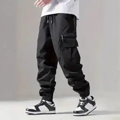 Men's Twill Cargo Jogging Pants with Zipper Leg Pocket & Drawstring Waist Chichicherry