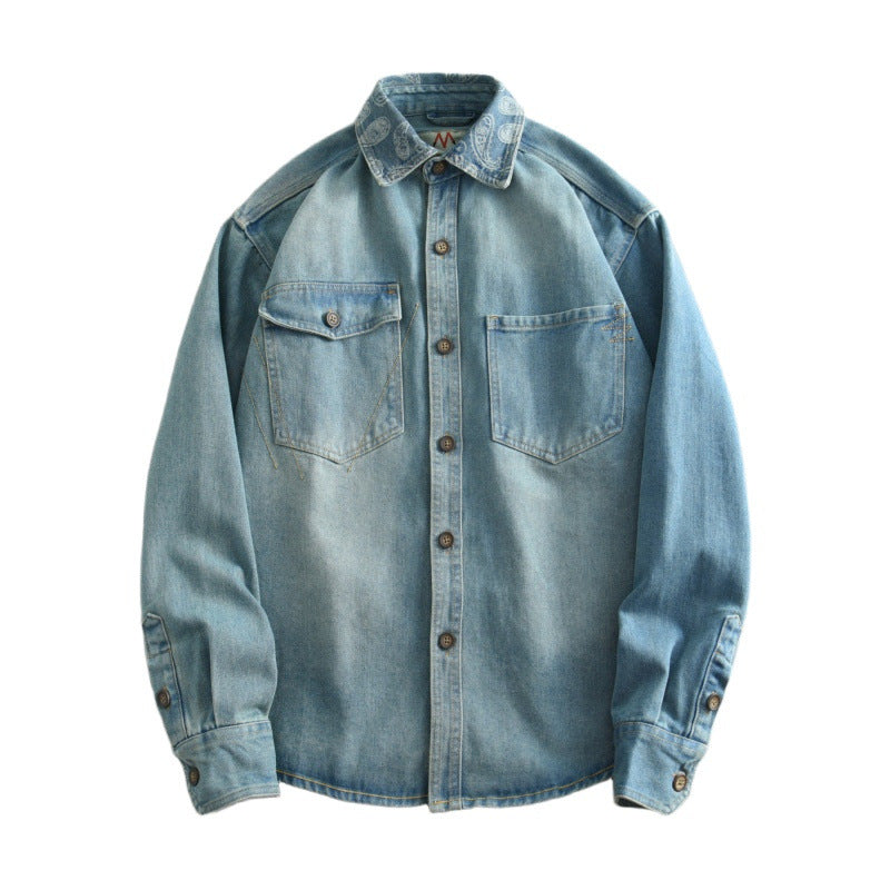 Unisex Overshirt aus gewaschenem Denim mit Relaxed‑Schnitt und Pattentaschen Chichicherry
