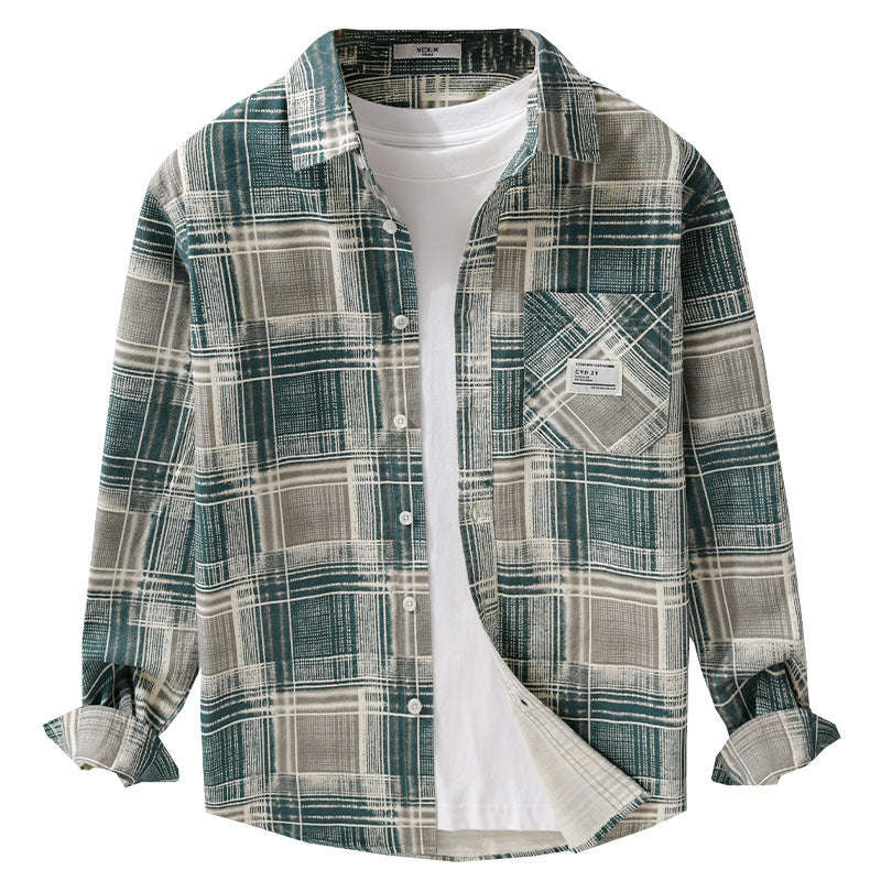 Men's Checked Shirt Jacket- Overshirt made of Cotton Blend with Textured Weave and Chest Pocket Chichicherry