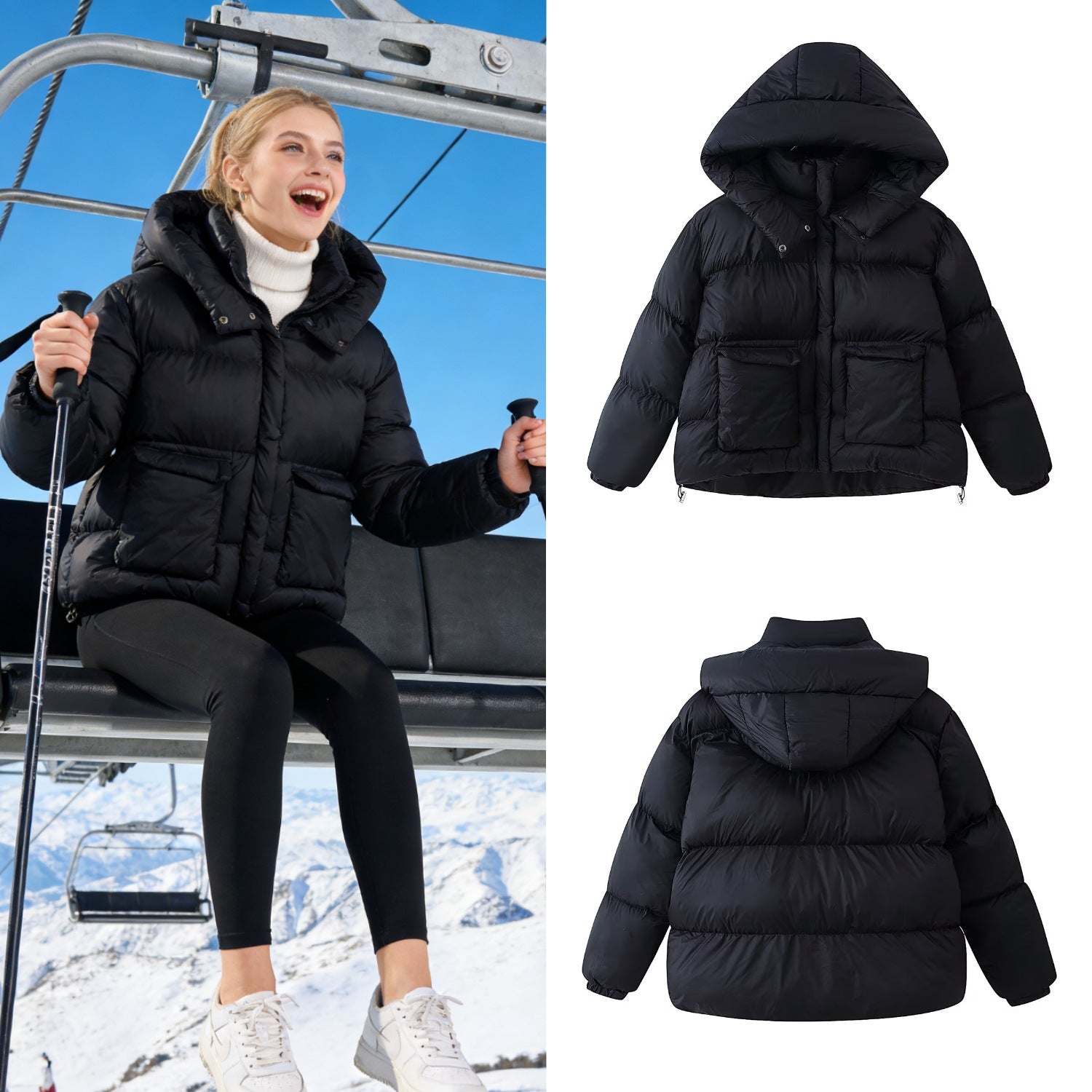 Women Oversized Quilted Winter Jacket with Extra Large Hood and Pockets Chichicherry