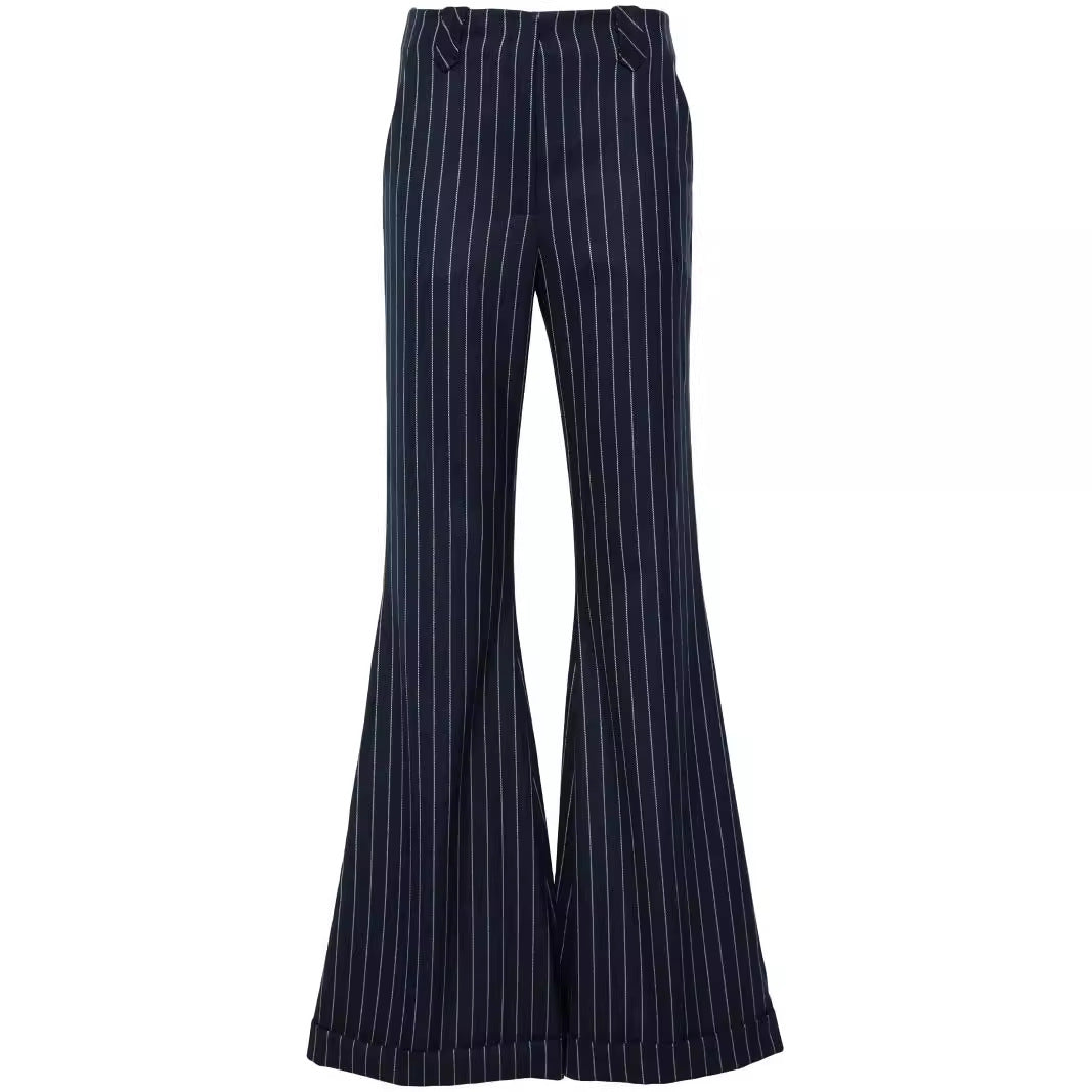 Women High-Waisted Pinstripe Palazzo Pants with Wide Flare Chichicherry