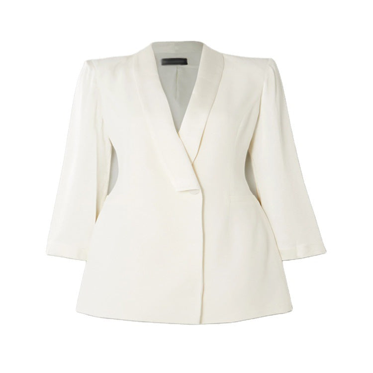 Ladies Elegant tailored blazer dress with shawl collar and deep V-neck Chichicherry