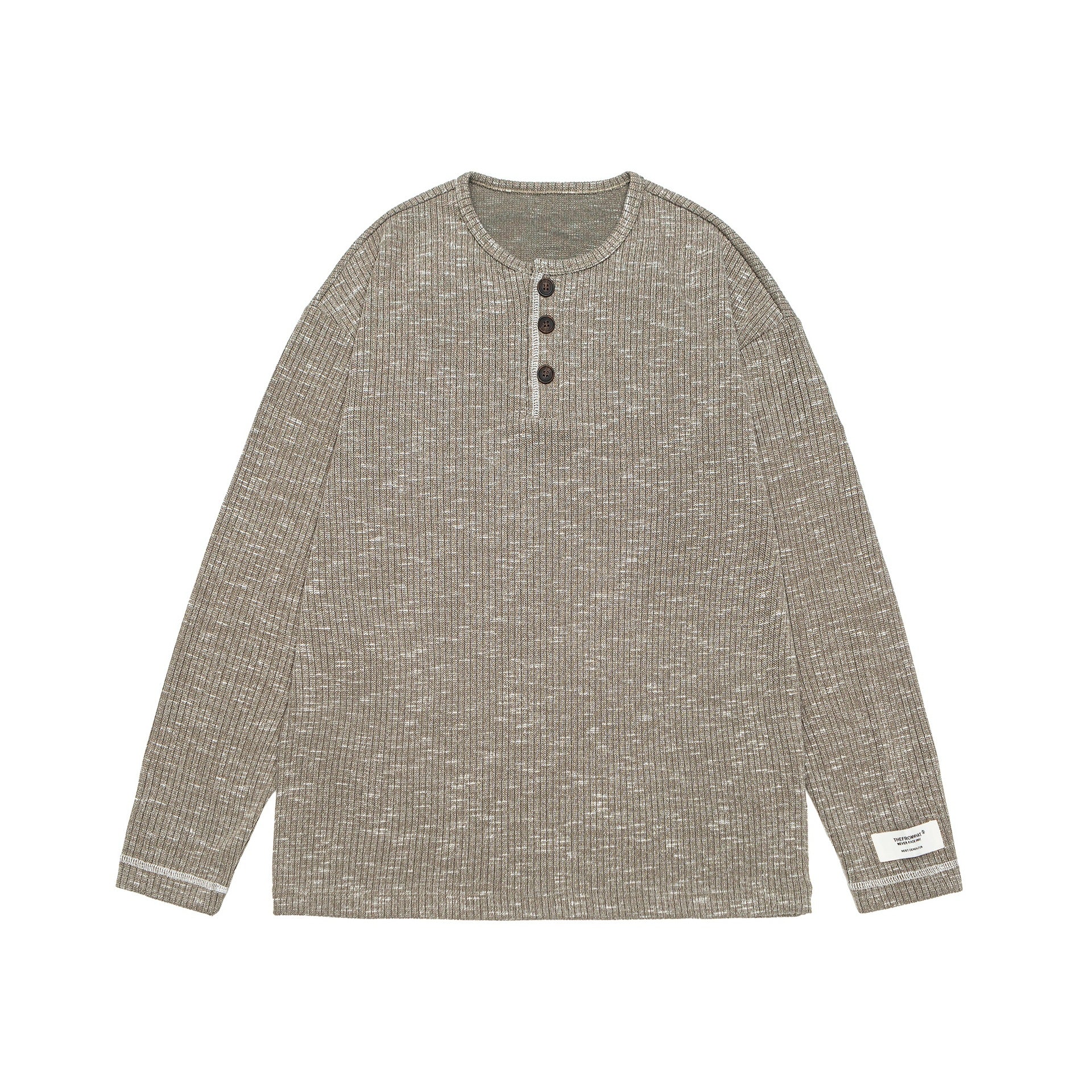 Unisex Ribbed Henley Sweater with Button Placket and Oversized Silhouette Chichicherry