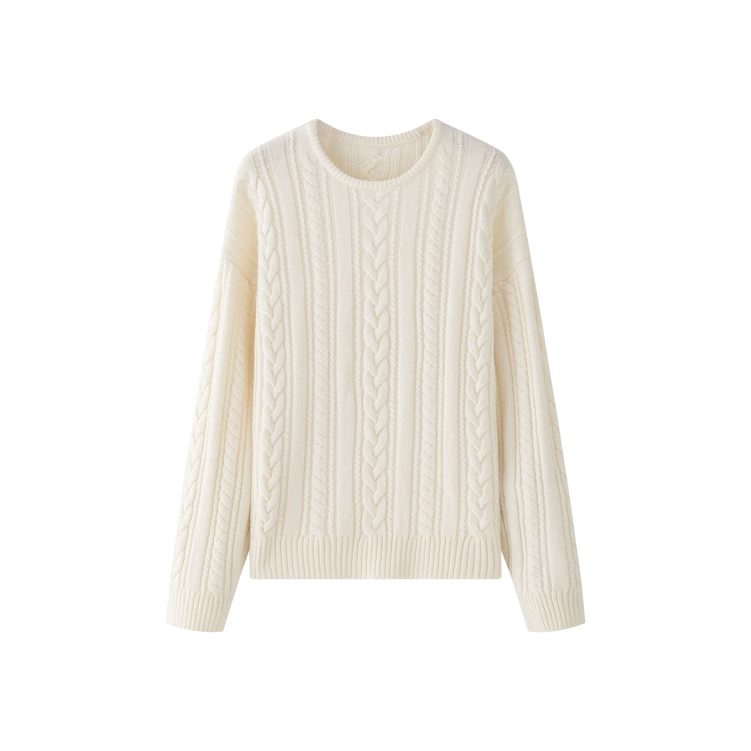 Women's Oversized Cable Knit Sweater with Round Neckline and Voluminous Sleeves Chichicherry