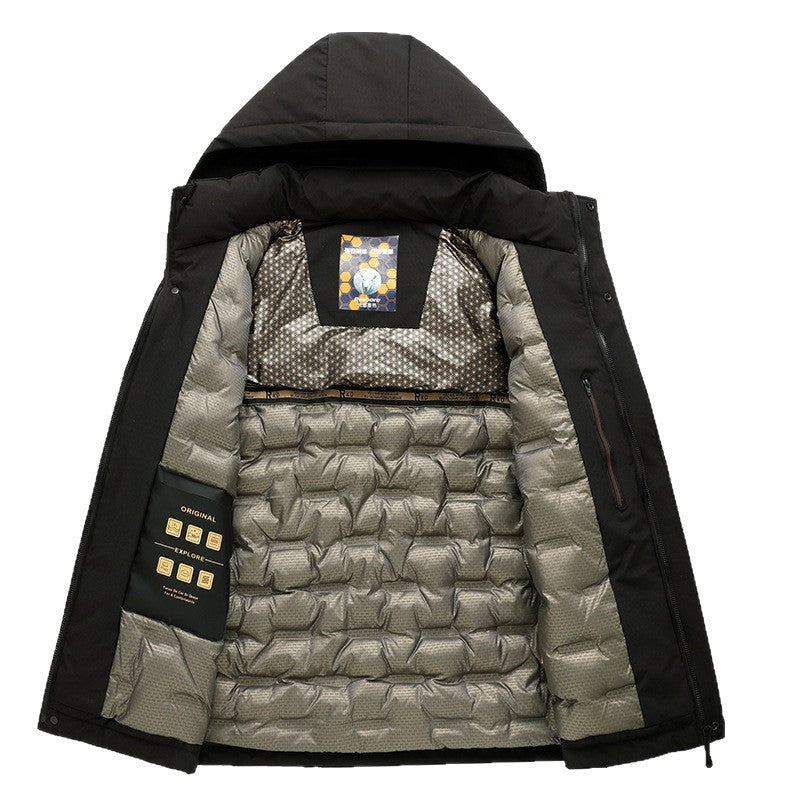 Men's Padded Hoodie Jacket with 3D Quilted Lining and Water-Repellent Outer Shell Chichicherry