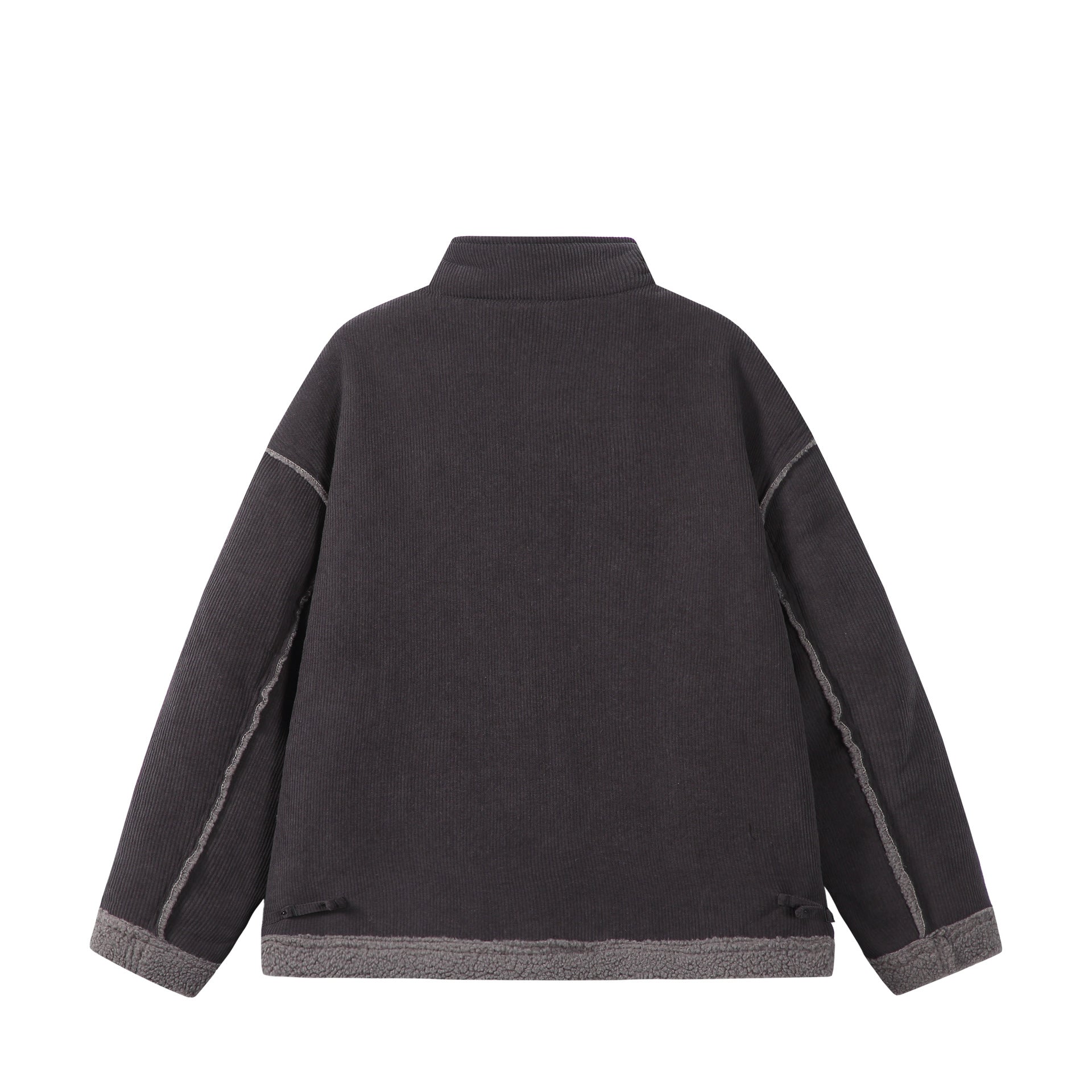 Unisex Short-cut Cord Jacket with Teddy Trim and Funnel Neck Chichicherry