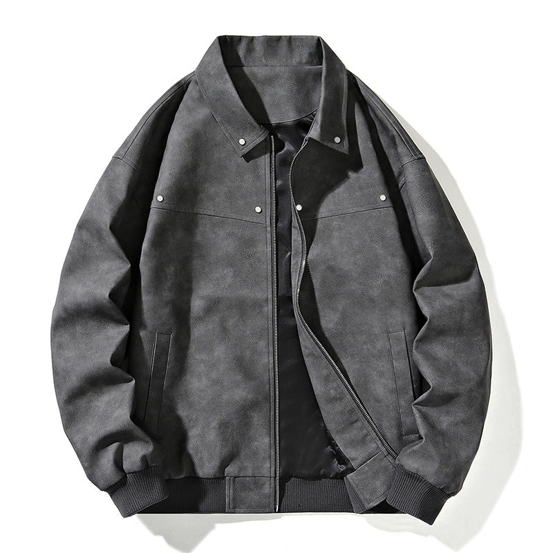 Men's Oversize Bomber Jacket in Suede Look with Zipper and Ribbed Cuffs Chichicherry