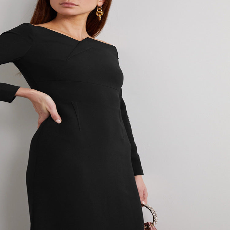 Women's Off-Shoulder Midi Dress in Fitted Sheath Dress Cut Chichicherry