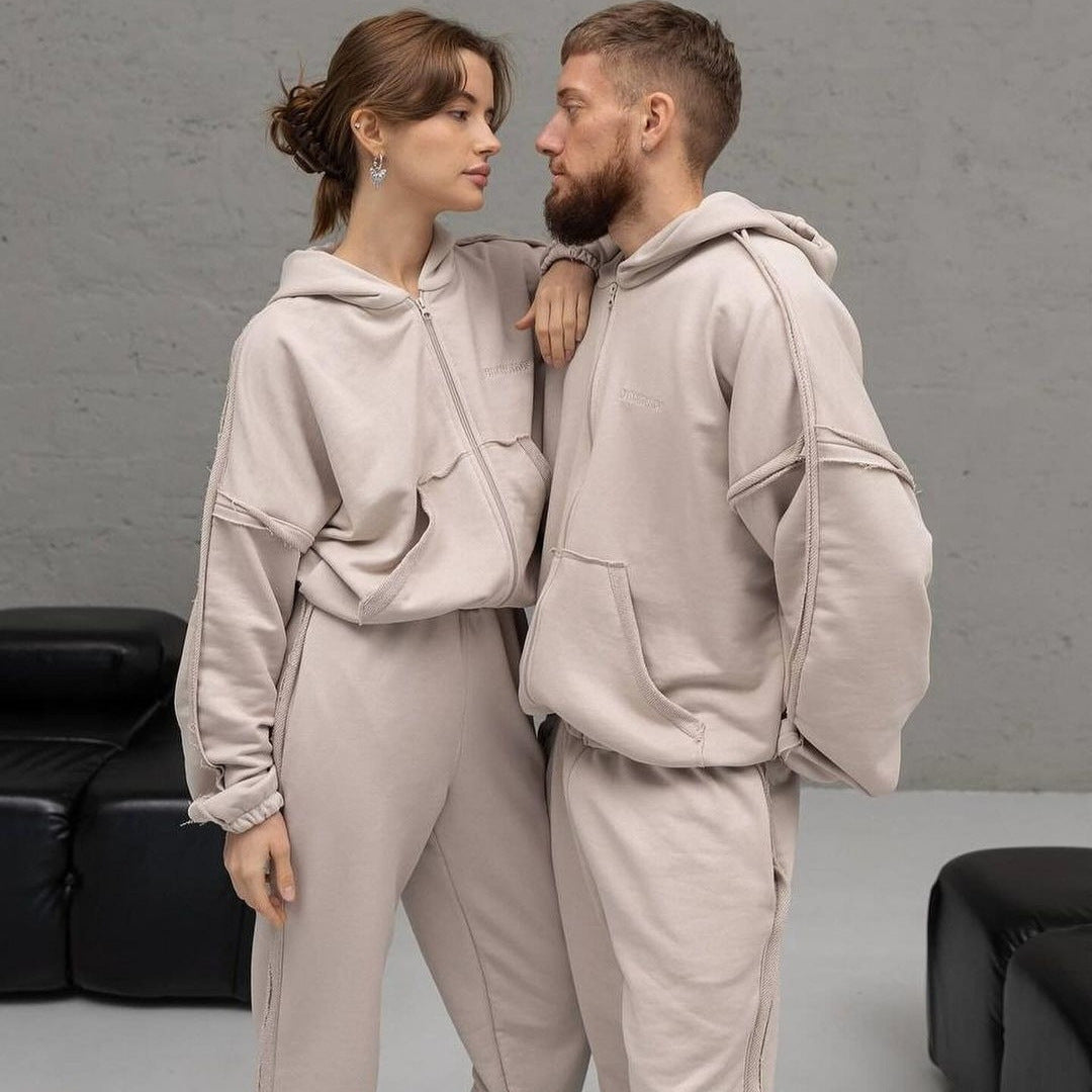 Unisex Oversize Hoodie-Set aus weichem Fleece mit Reißverschluss und Jogginghose Chichicherry