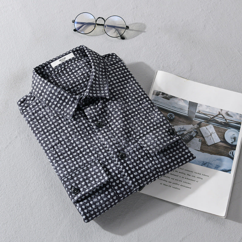 Men's shirt jacket-overshirt made of cotton blend with mini heart all-over print and chest pockets Chichicherry