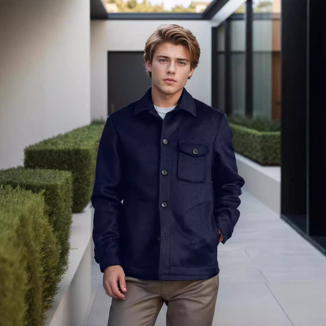 Men's shirt jacket made of wool blend with patch chest pocket and classic shirt collar Chichicherry