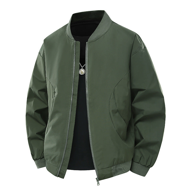 Men's Minimalist Bomber Jacket with Stand-up Collar, Two-way Zipper & Side Pockets Chichicherry