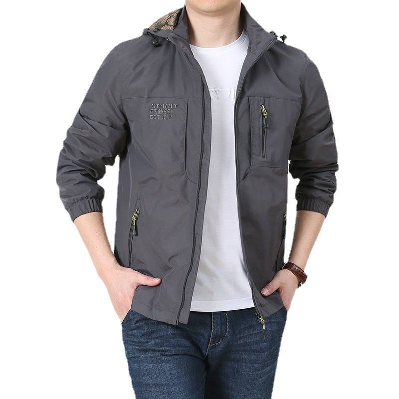 Men's Windproof Microfiber Utility Jacket with Hood and Multiple Zipper Pockets Chichicherry