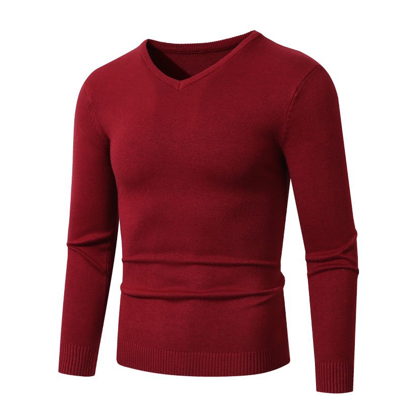 Men's Slim Fit Fine Knit V-Neck Sweater with Ribbed Cuff and Breathable Cotton Blend Chichicherry