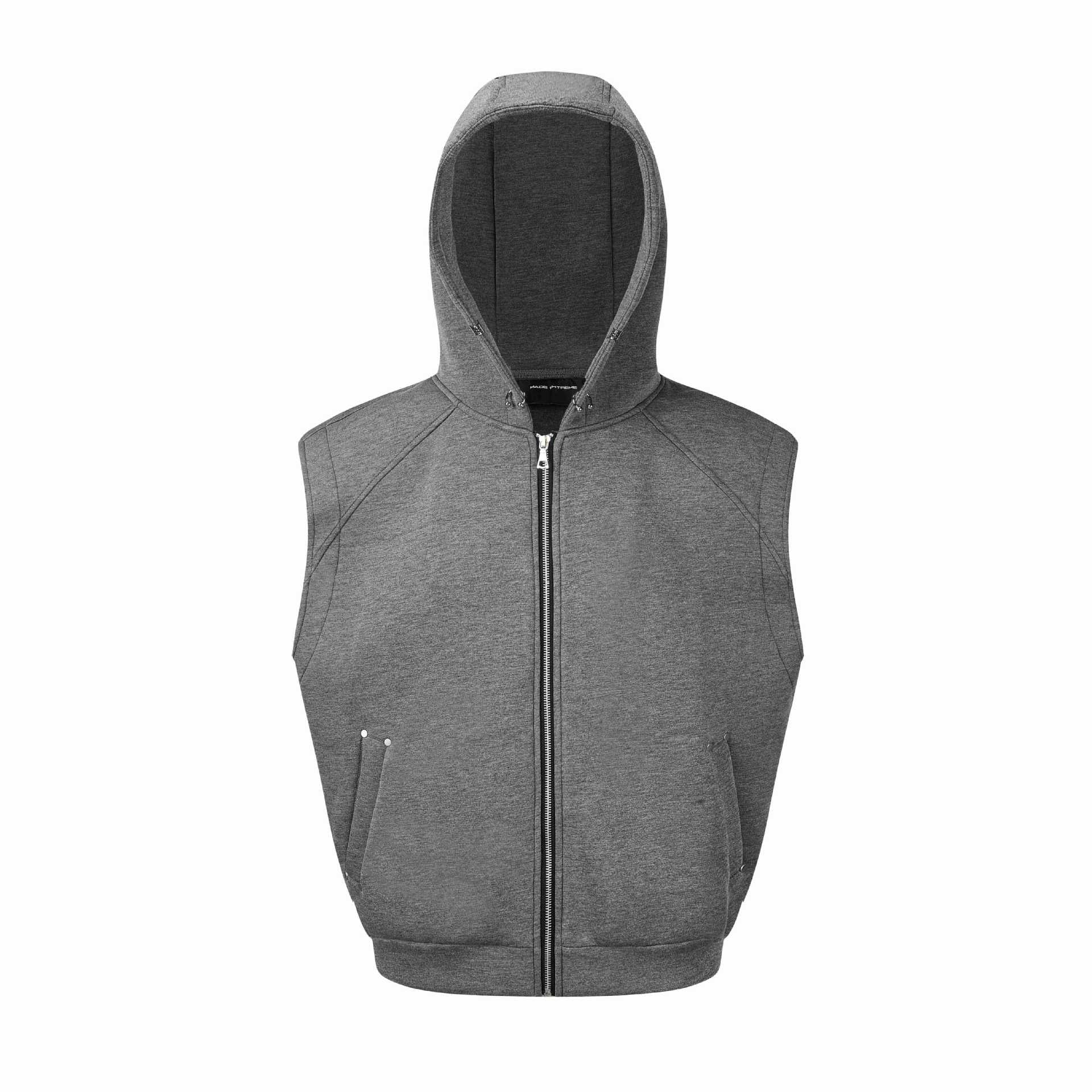 Unisex Sleeveless Hoodie Vest with Full Zipper and Kangaroo Pockets Chichicherry