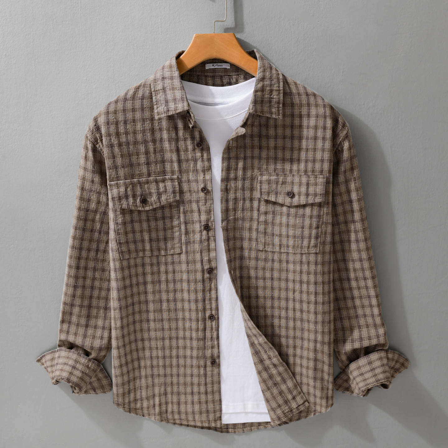 Men's Soft Brushed Check Shirt in Shirt Jacket Cut with Flap Pockets Chichicherry