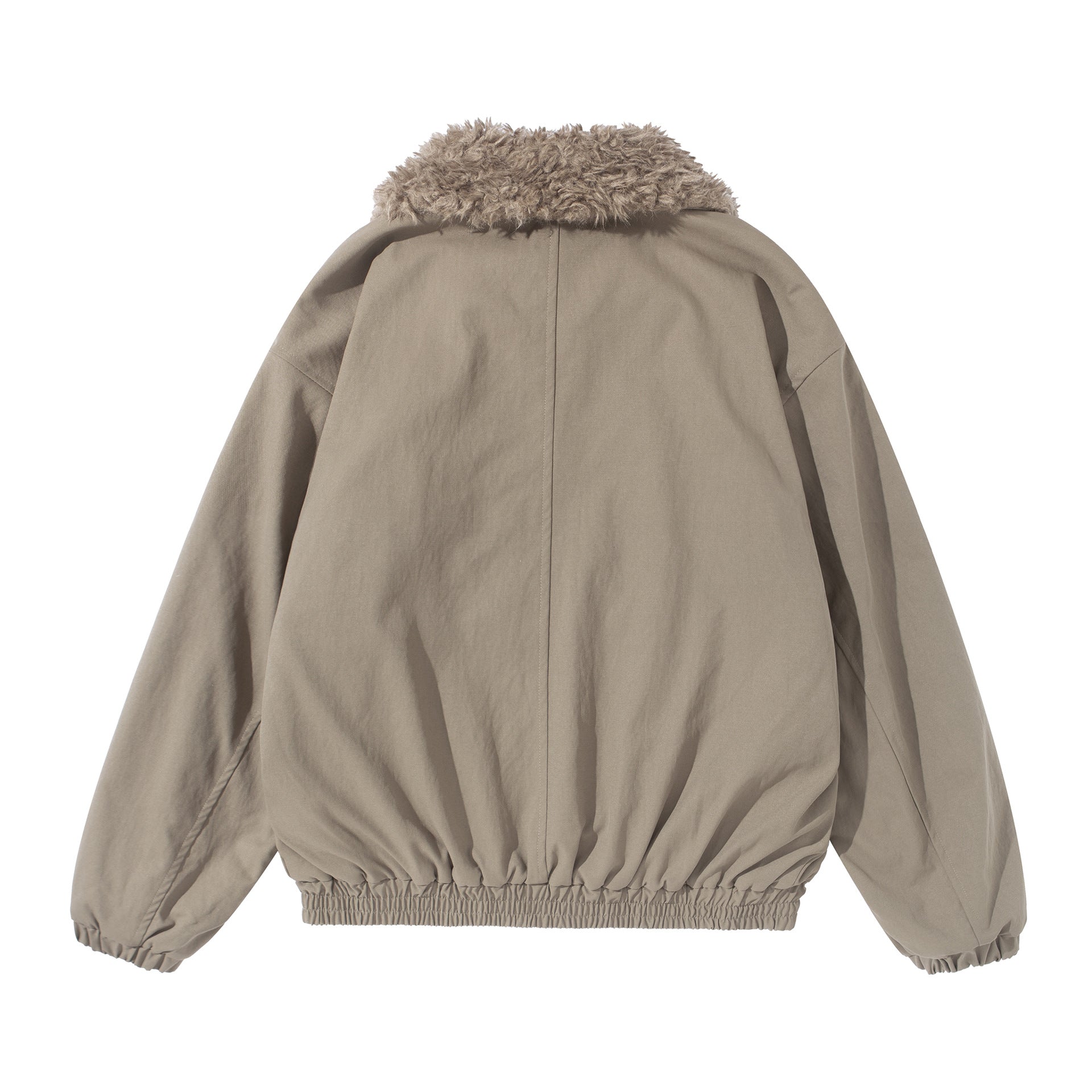 Women's short jacket with voluminous faux fur collar, kangaroo pockets, and elastic hem Chichicherry