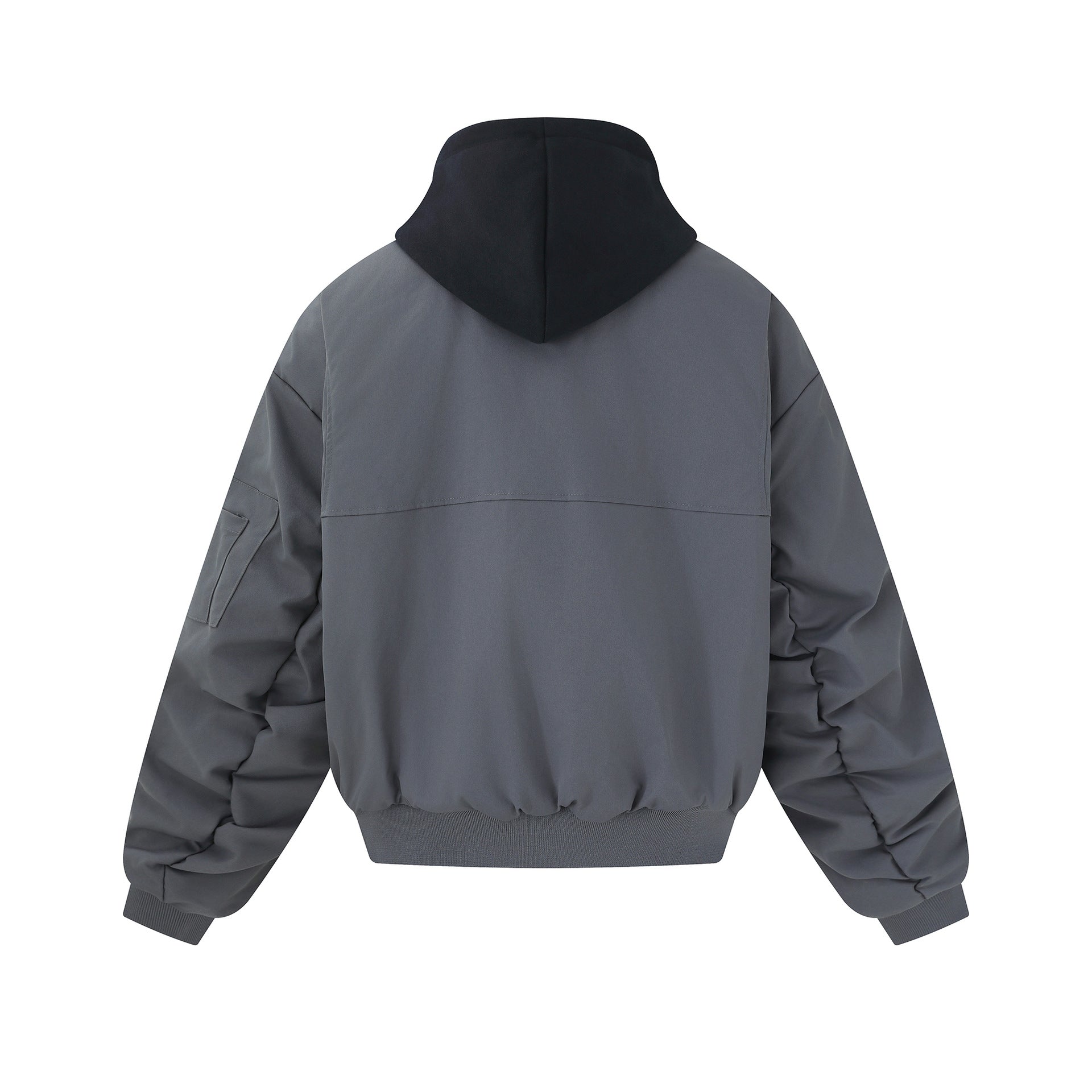 Men's short cut boxy hoodie bomber with hood insert and utility pockets Chichicherry