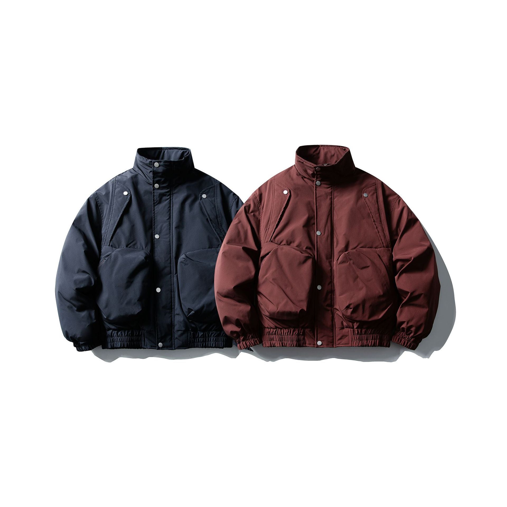 Men's Short Boxy Thermal Bomber with High Stand-Up Collar and Attached XXL Pockets Chichicherry