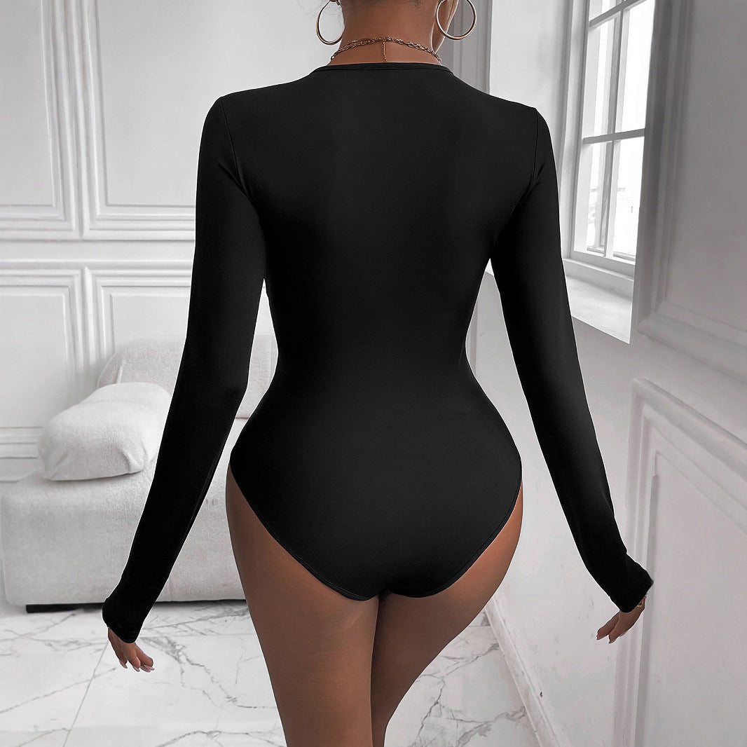 Women Figure-Hugging Long Sleeve Shirt with Twist Detail and Round Neckline Chichicherry