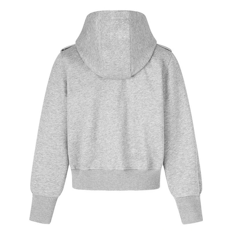 Women's cropped hooded sweatshirt jacket in military camo with decorative star strap details Chichicherry
