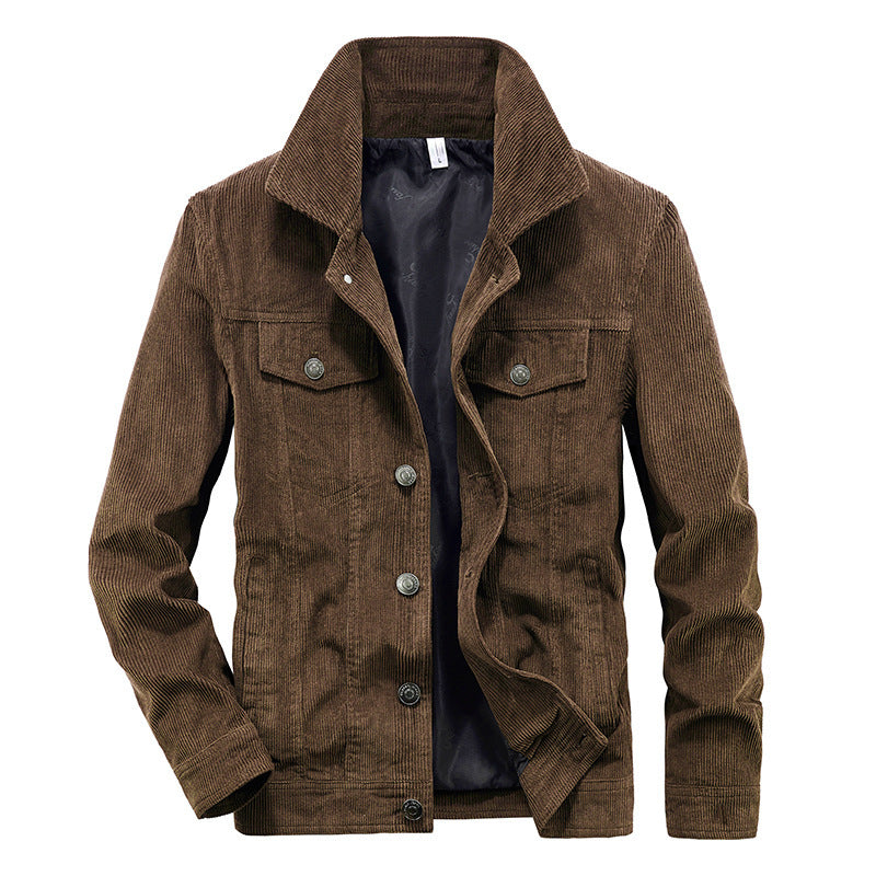 Men's cord jacket in trucker style with fine cord structure and snap button closure Chichicherry