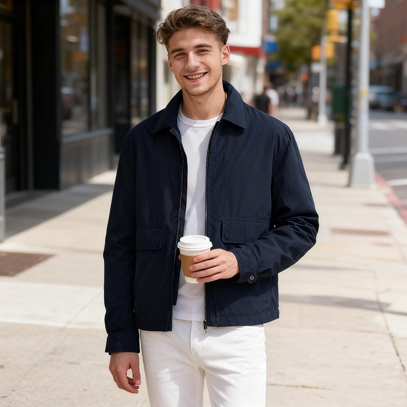 Men's Lightweight Zip Jacket in Harrington Style with Flap Pockets Chichicherry
