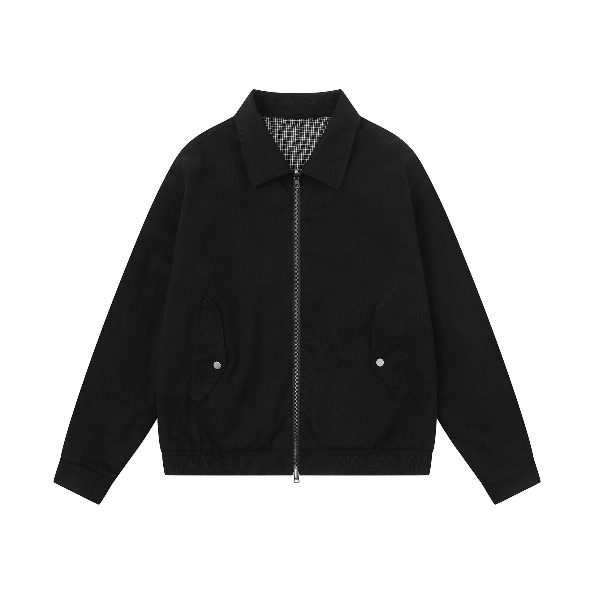 Men's Boxy Canvas Blouson Jacket with Zipper, Flap Pockets and Elastic Hem Chichicherry