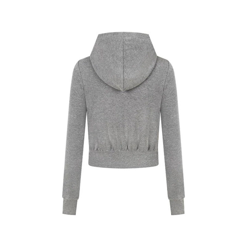 Women's short cut hoodie made of cotton blend with two-way zipper and ribbed cuffs Chichicherry
