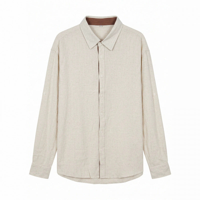 Men's Lightweight Oversized Linen Shirt with Kent Collar and Rounded Hem Chichicherry