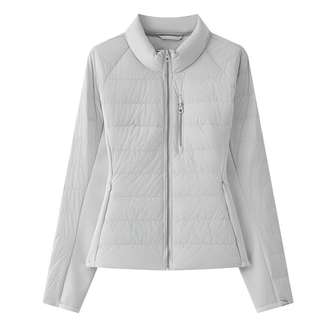 Women Short Quilted Jacket with High Collar and Two-Way Zipper Chichicherry