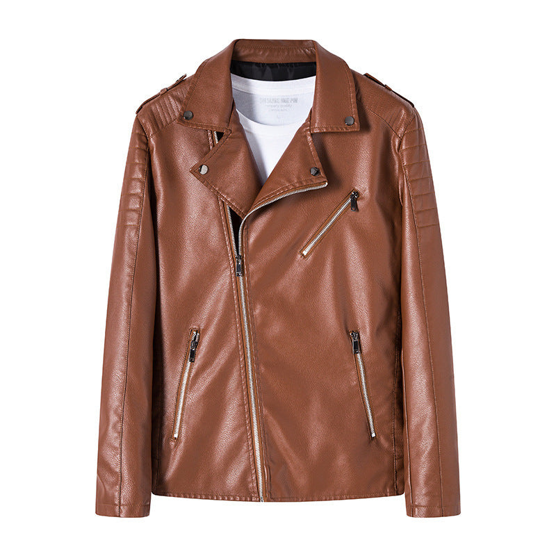 Men's biker jacket made of high-quality faux leather in slim fit with angled zipper and quilted shoulder area Chichicherry