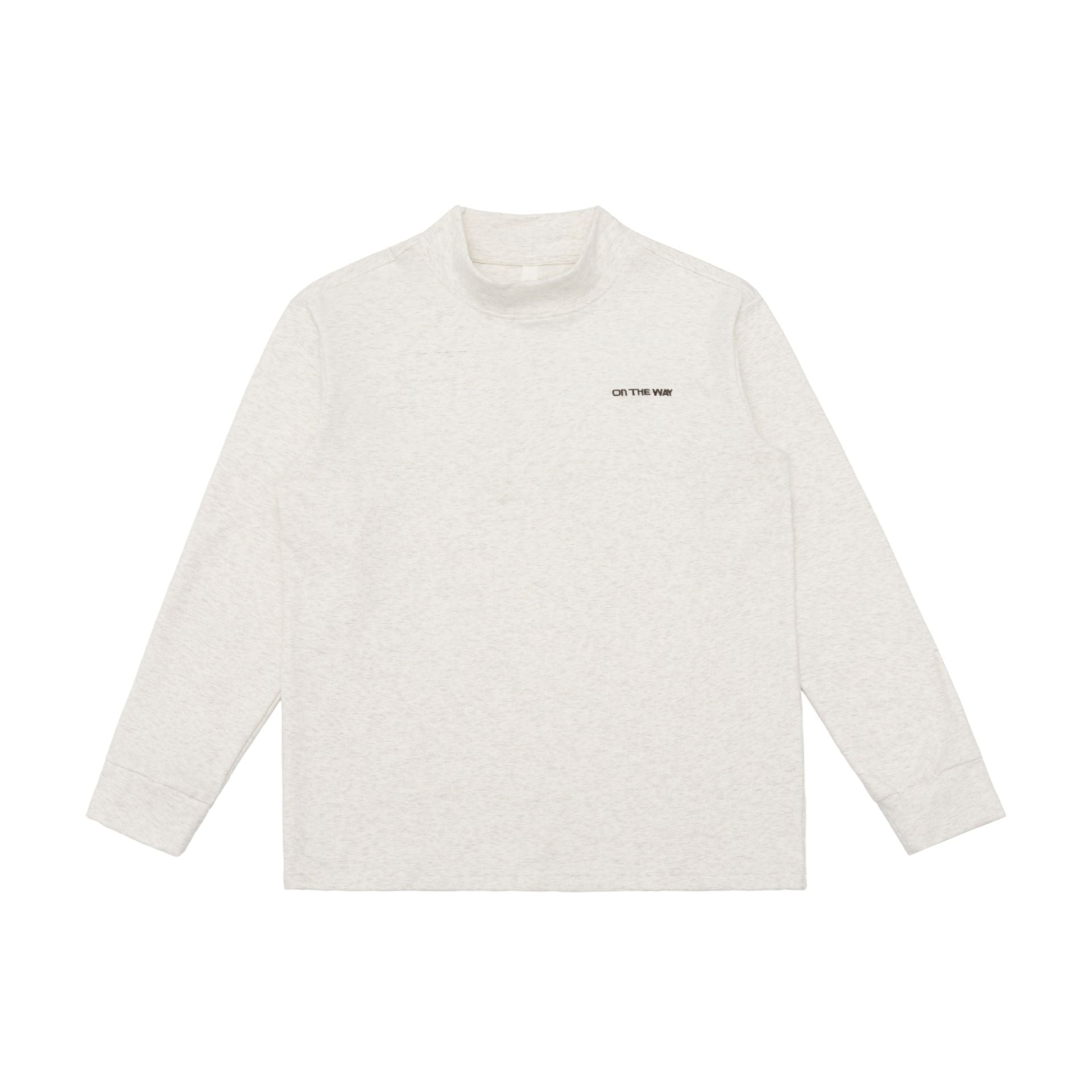 Unisex finely structured mock neck pullover made of cotton blend with subtle chest embroidery Chichicherry