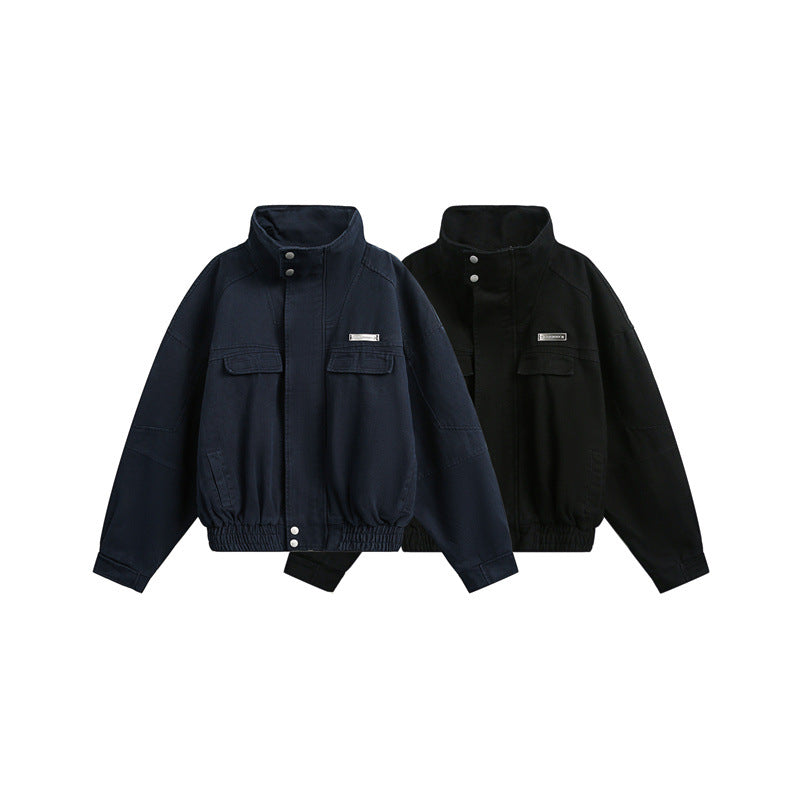 Unisex Short cut Boxy outdoor jacket with concealed zipper placket, high stand-up collar and elastic waistband Chichicherry