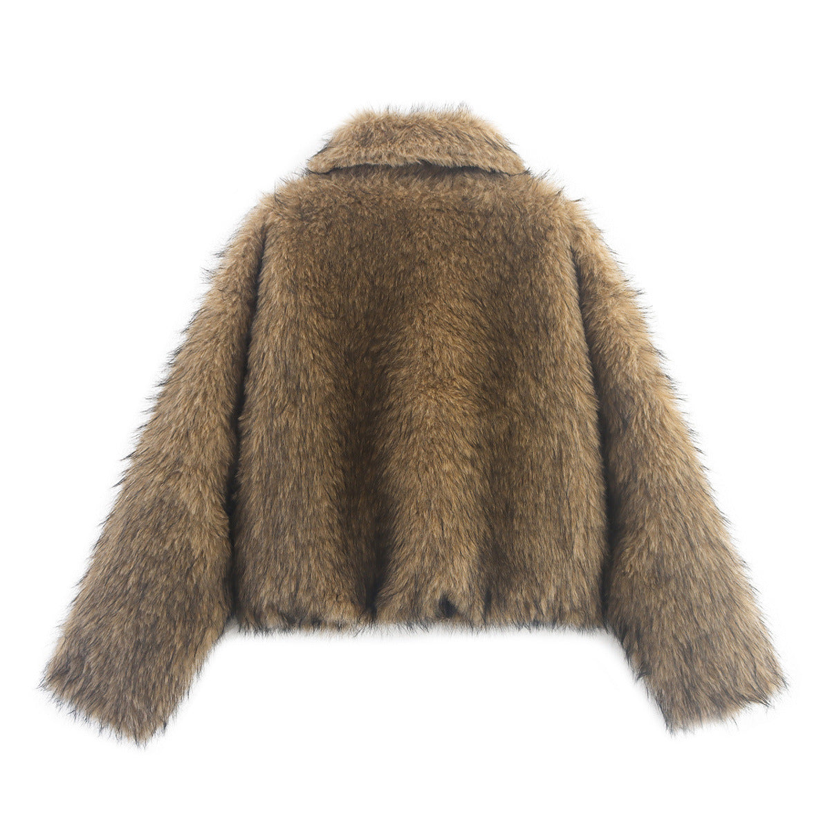 Women Short Faux Fur Bomber Jacket with Voluminous Fur Collar and Zipper Chichicherry