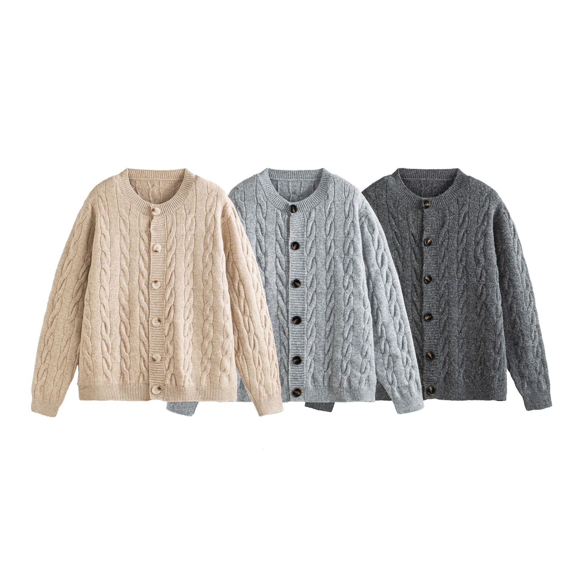 Women's Coarse Knit Cardigan with Cable Knit and Button Placket Chichicherry