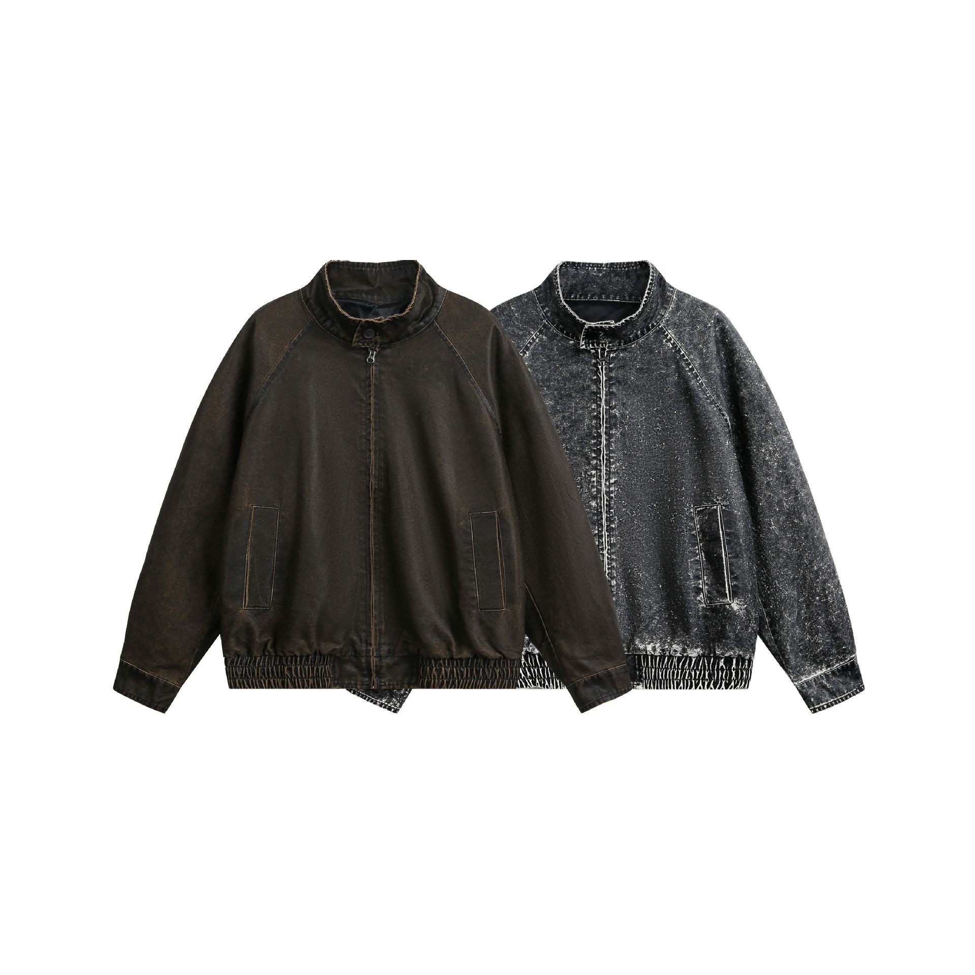 Men's short-cut vintage-inspired leather-look blouson with high stand-up collar Chichicherry