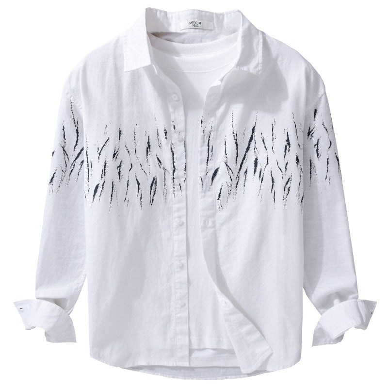 Men's Lightweight Linen-Cotton Shirt with Abstract Brush Print and Relaxed Fit Chichicherry