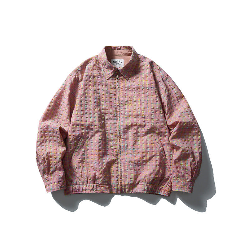 Men's checked Harrington jacket with zipper, shirt collar and elastic hem Chichicherry