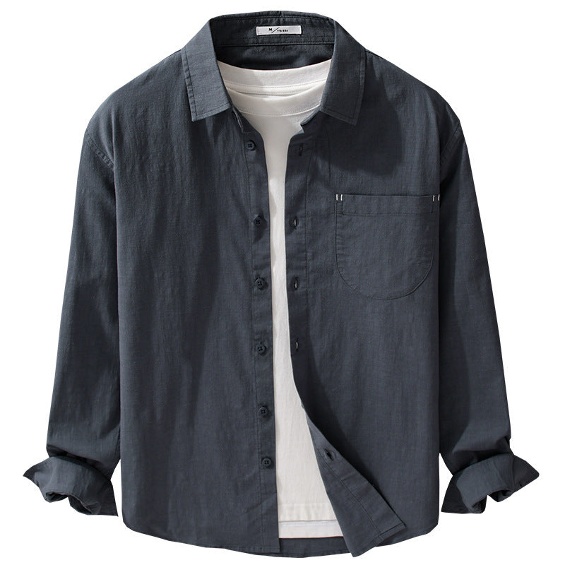 Men's layering shirt in overshirt style made of cotton-linen with Kent collar and applied round pocket Chichicherry