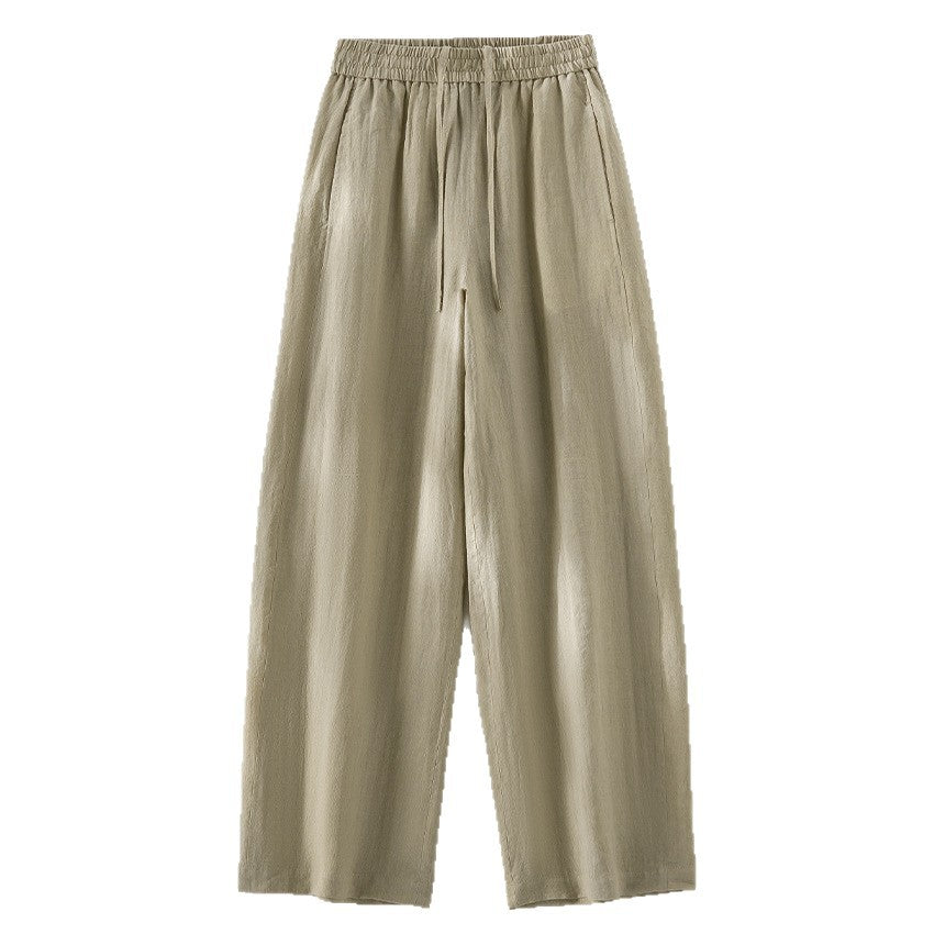 Women's wide linen look trousers with high elastic waistband and flowing wide leg silhouette Chichicherry