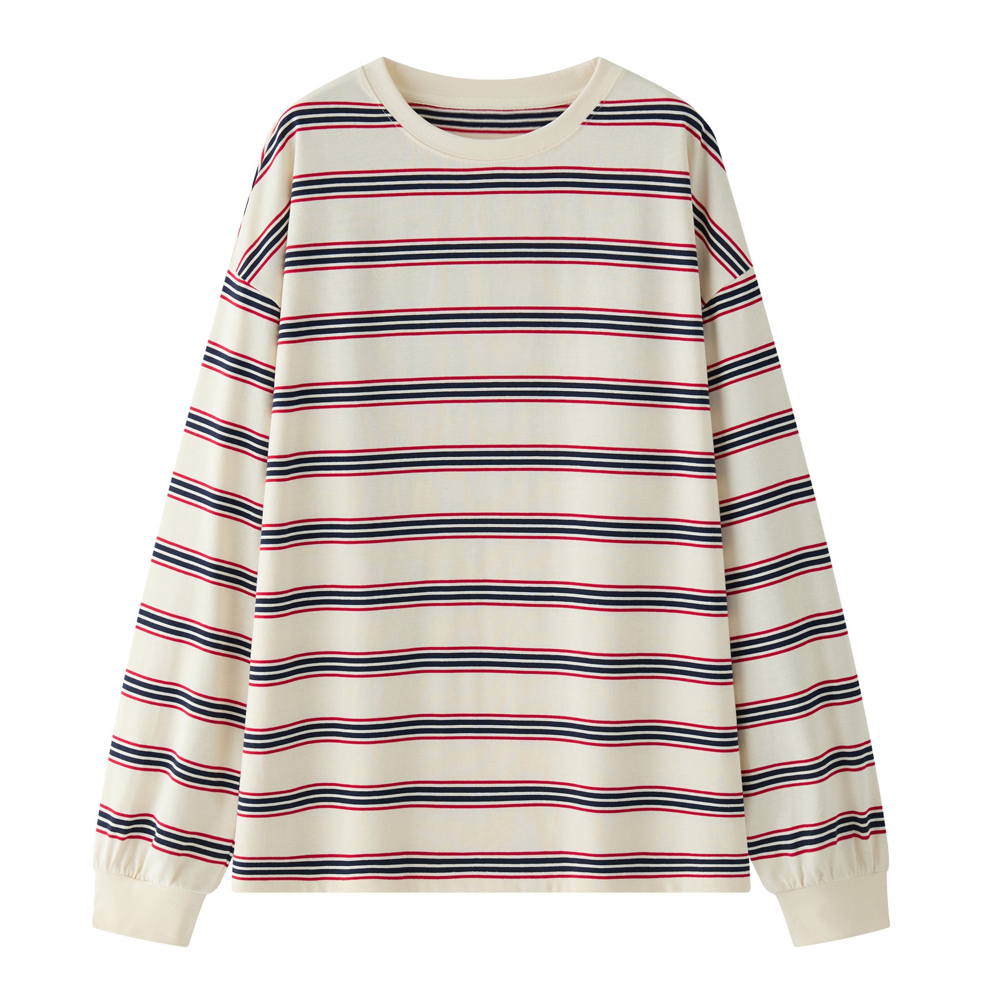 Women's Oversized Striped Cotton Jersey Long Sleeve with Dropped Shoulder Chichicherry
