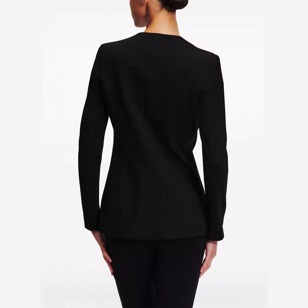 Women Cape Sleeve Tailored Blazer with Fitted Silhouette and Flared Pants with Leg Slit Chichicherry