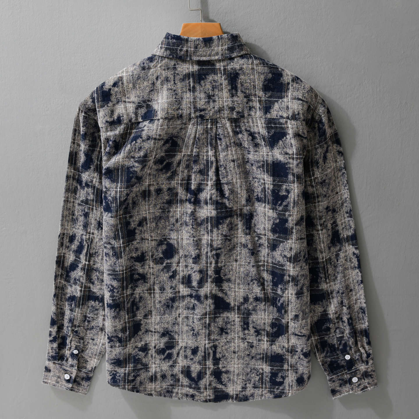 Men Bleached Check Flannel Overshirt Jacket in Used Look Chichicherry