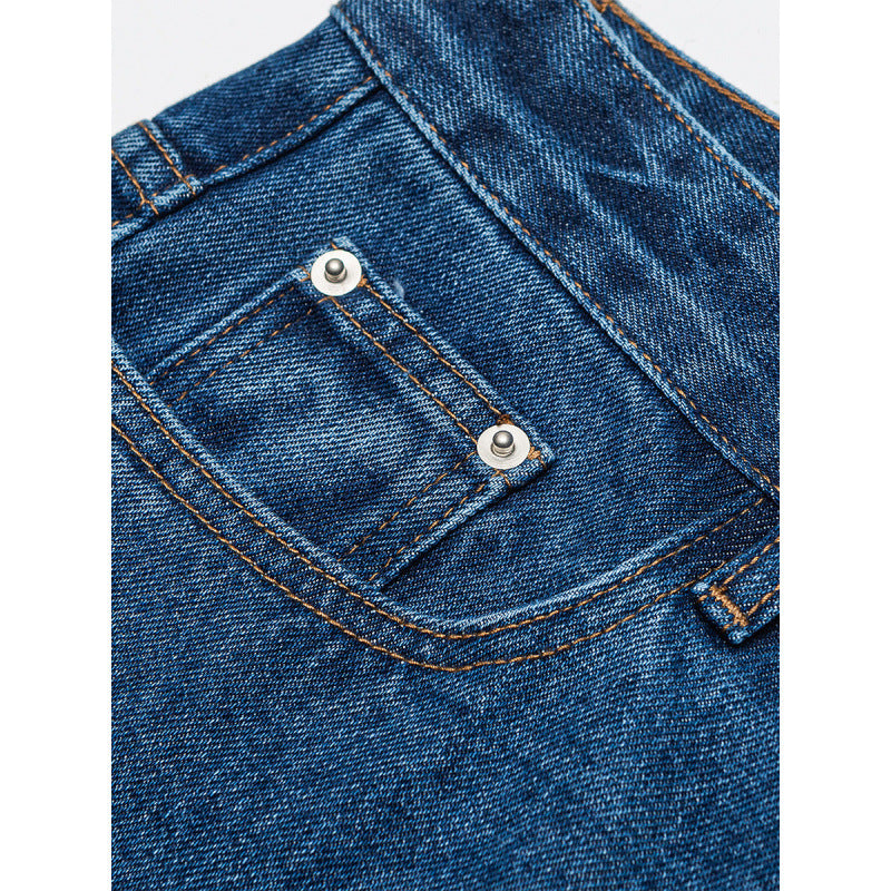 Women's Wide Denim Jeans with High Waist, Straight Leg and Five Pocket Design Chichicherry