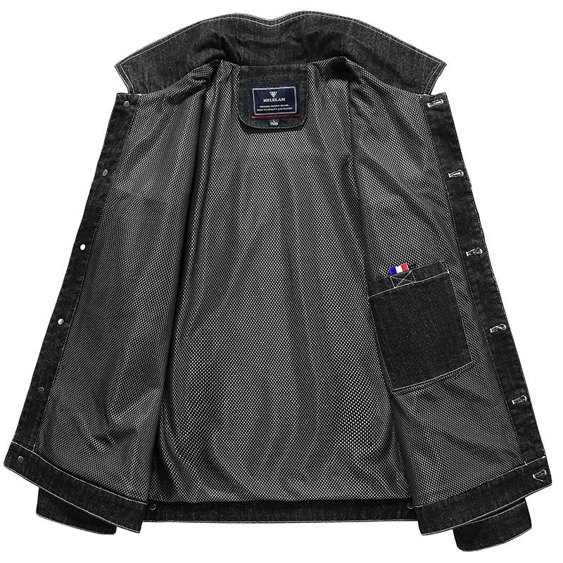 Men's jeans jacket in utility look with patch pockets and mesh lining Chichicherry