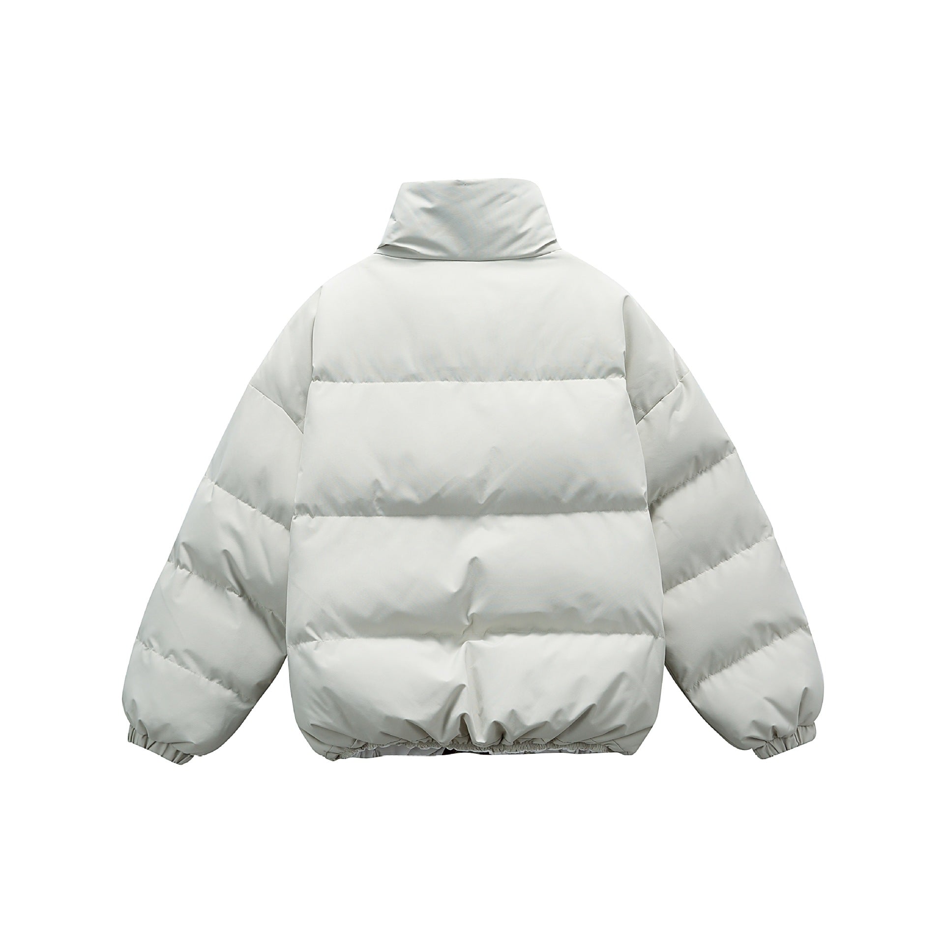 Unisex short boxy padded insulation jacket with extra high stand-up collar and checked lining Chichicherry