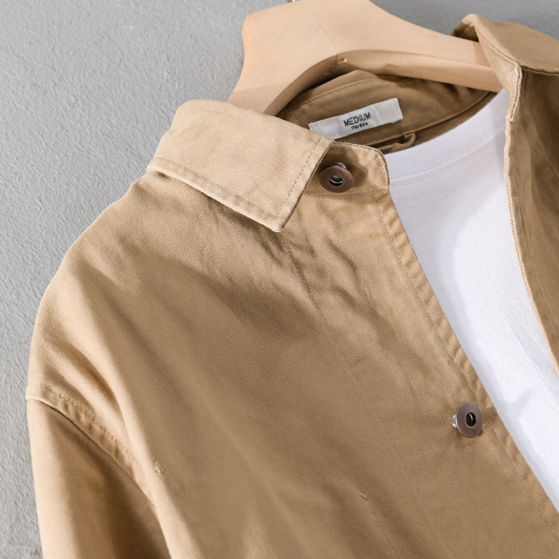Men's Lightweight Cotton Chore Jacket in Worker Style with Kent Collar and Patch Pockets Chichicherry