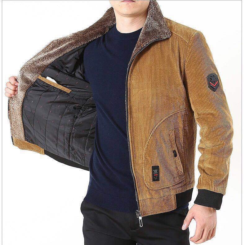 Men's corduroy blouson with sherpa collar, zipper and utility pockets Chichicherry